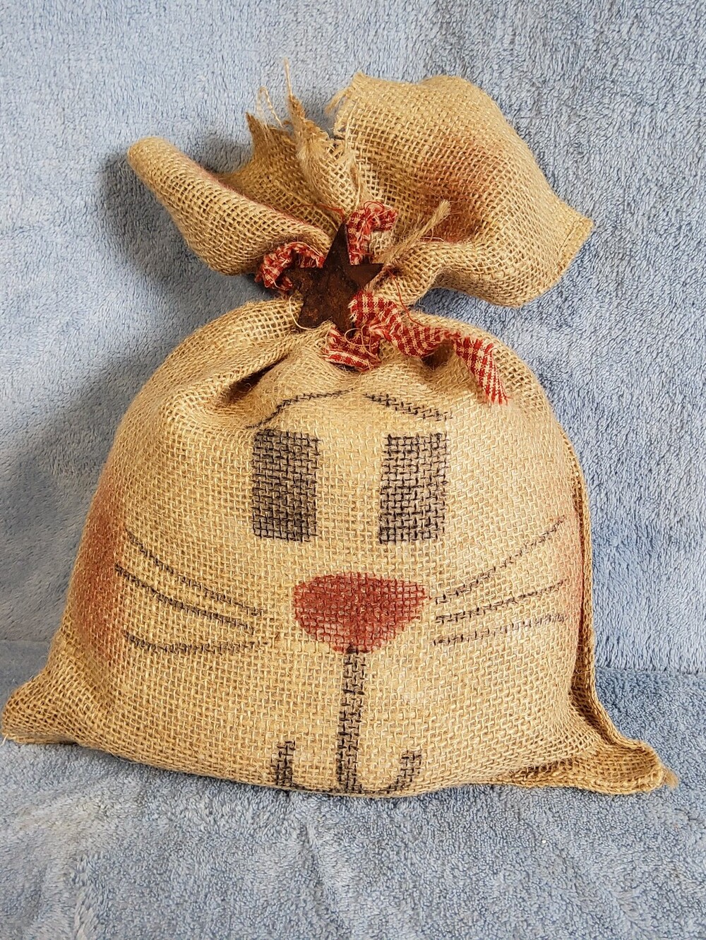 Primitive Burlap Sack Bunny Rabbit Kitty Cat Easter Farmhouse Cottagecore Decor